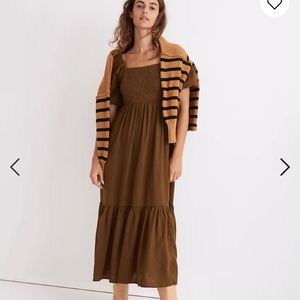 Madewell Olive Green Quilted Tiered Midi Dress